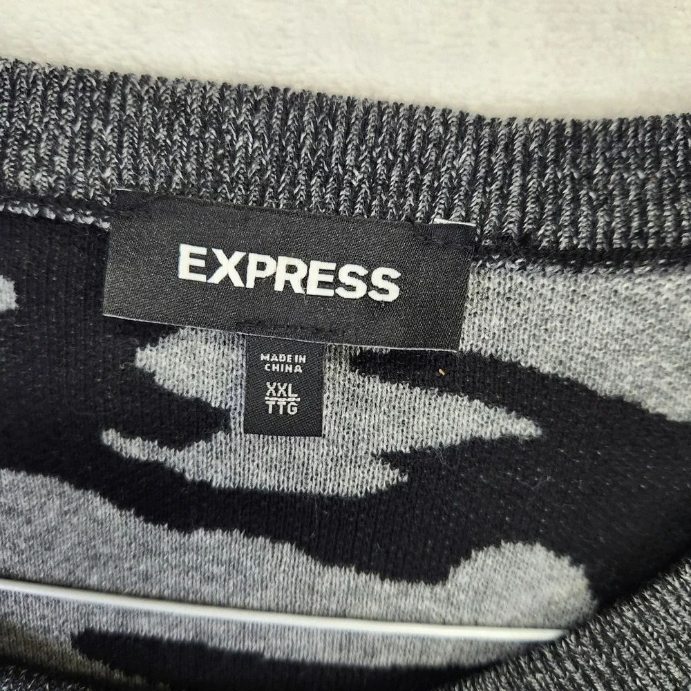Express Mens XXL Gray Camouflage Crew Neck‎ Long Sleeve Knit Sweater Camo Print - Picture 3 of 6
